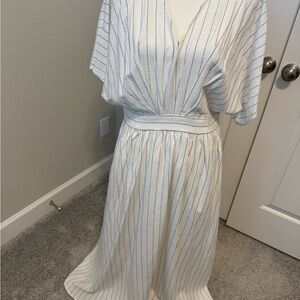 Chicos Metallic White Striped Dress